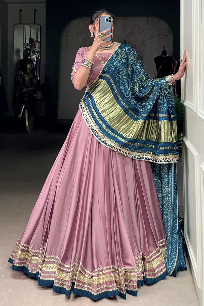 Alluring Mauve Border Work Georgette Festival Wear Lehenga Choli