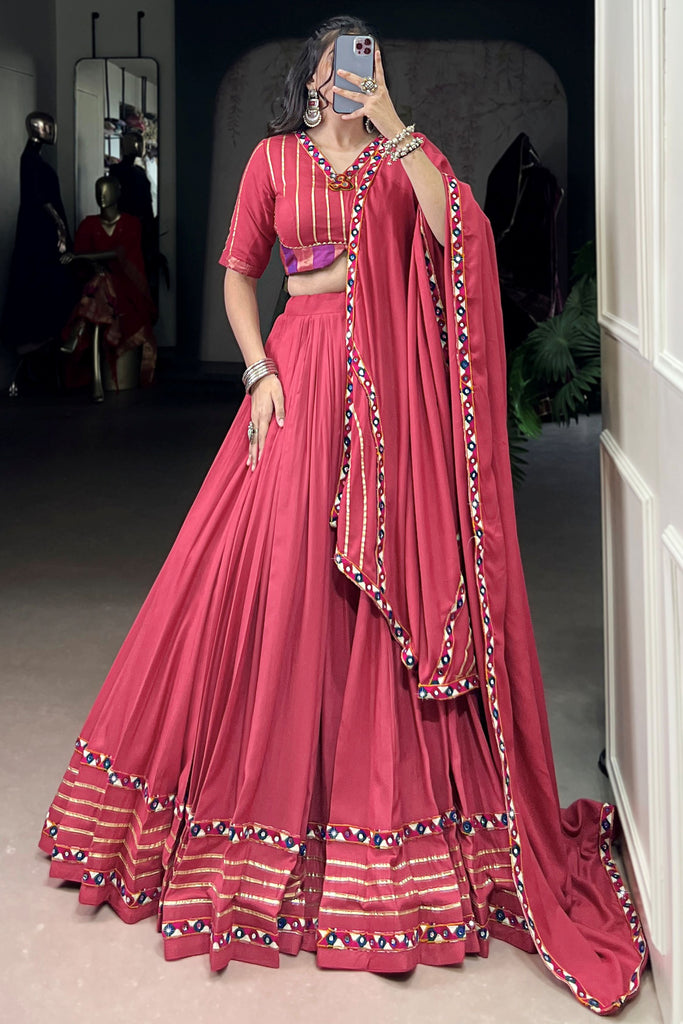Outstanding Dark Pink Gamthi Work Rayon Traditional Lehenga Choli