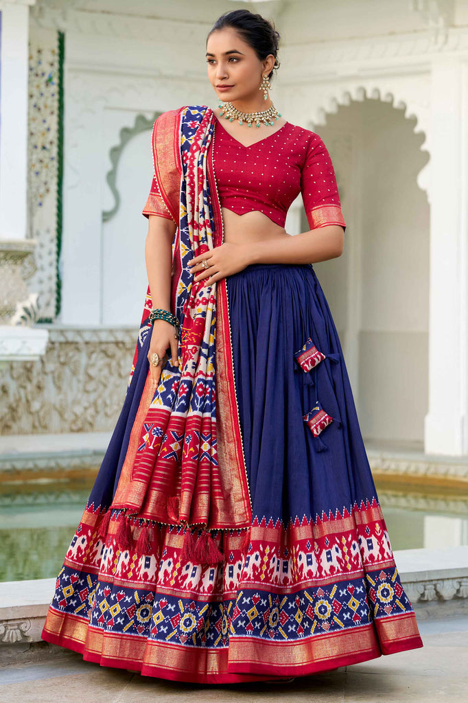 Magnetic Blue Patola Printed Silk Onam Special Lehenga Choli