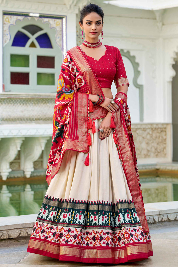 Beautiful Off-White Patola Printed Silk Festival Wear Lehenga Choli