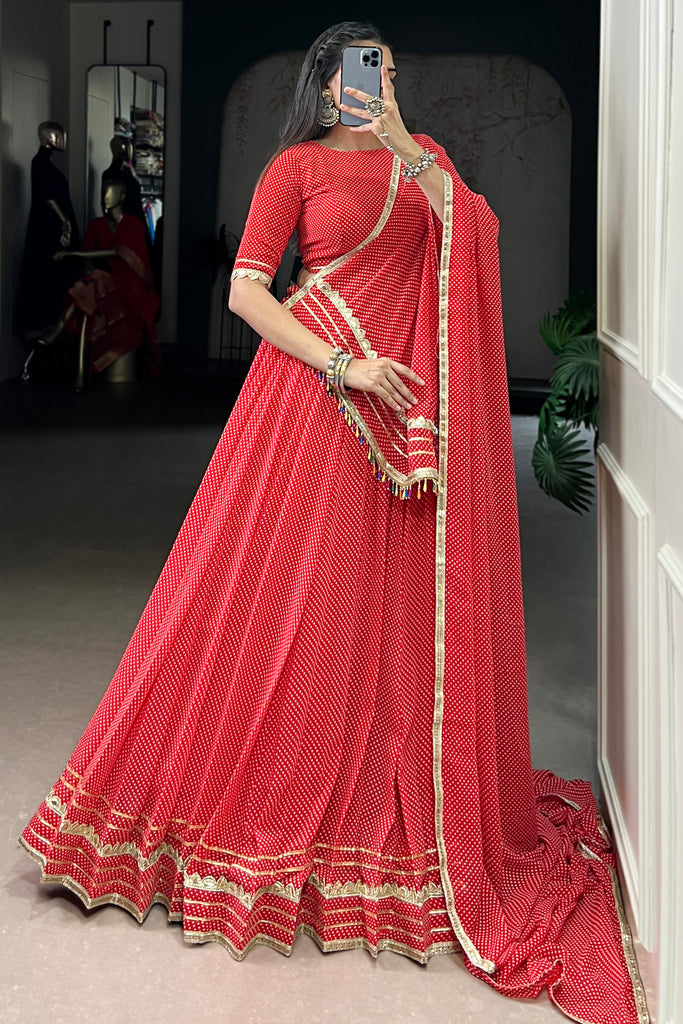 Gorgeous Red Badhani Printed Georgette Lehenga Choli With Dupatta