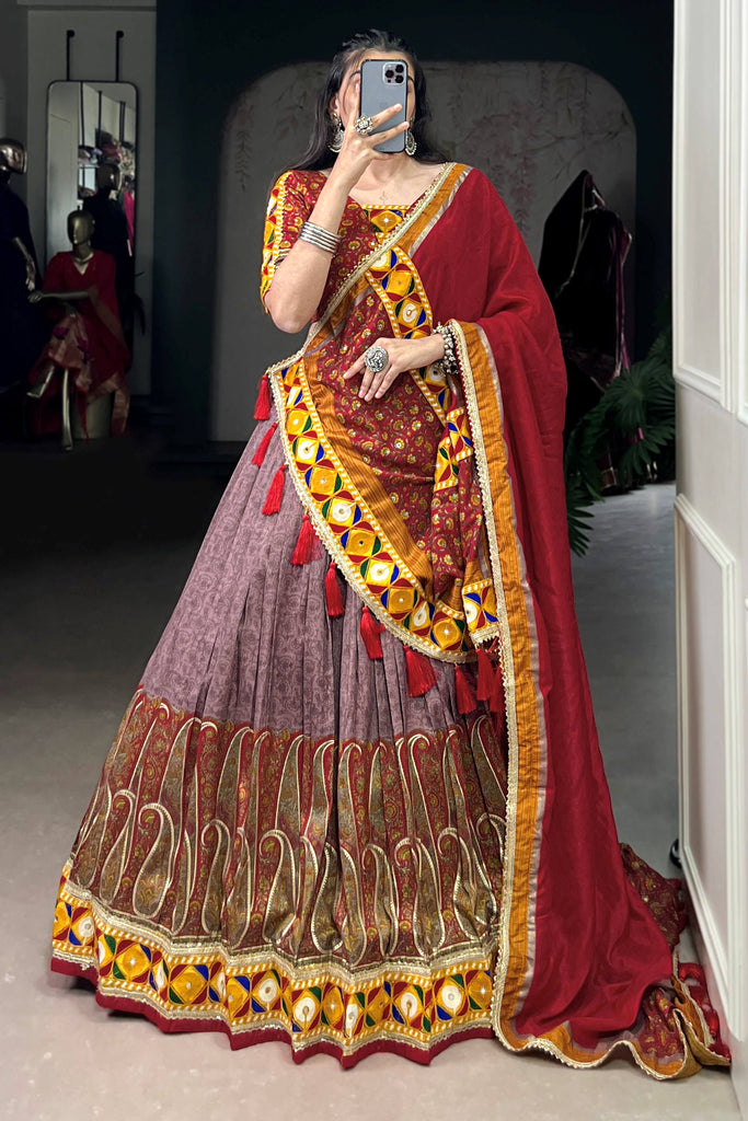 Dazzling Dusty Pink Kashmiri Printed Silk Lehenga Choli With Dupatta