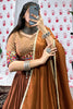 Adorable Brown Chanderi Navratri Special Lehenga Choli With Dupatta