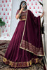 Attractive Wine Zari Weaving Chanderi Navratri Wear Lehenga Choli