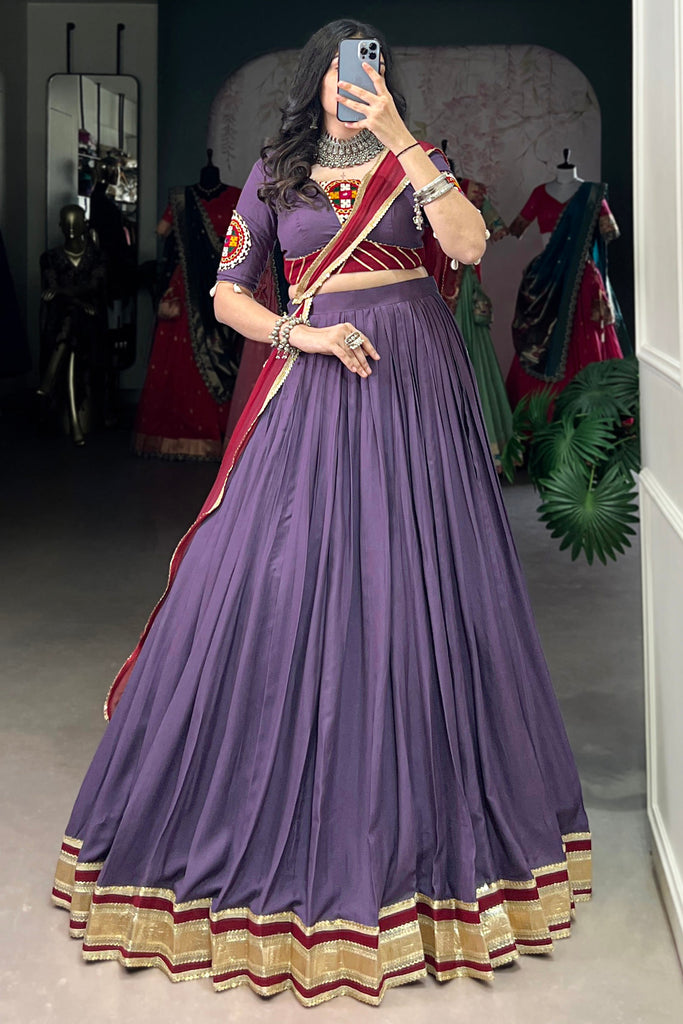 Pleasant Mauve Rayon Navratri Wear Lehenga Choli With Dupatta