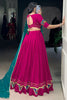 Fabulous Pink Gamthi Work Rayon Navratri Lehenga Choli With Dupatta