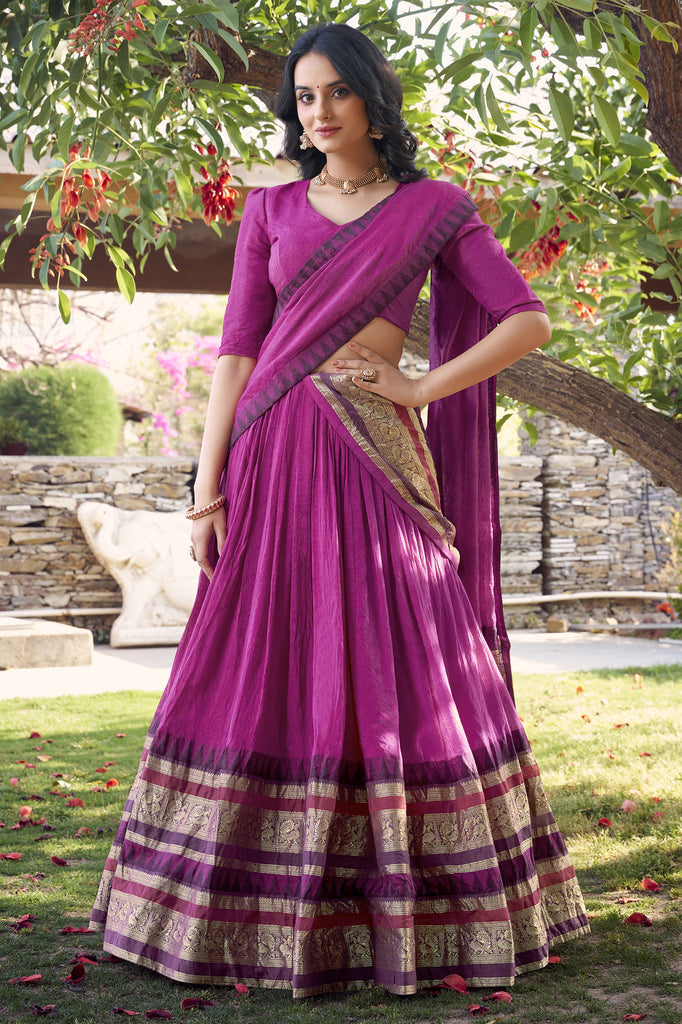 Delightful Pink Zari Weaving Chanderi Event Wear Lehenga Choli