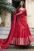Delightful Red Zari Weaving Chanderi Silk Wedding Wear Lehenga Choli