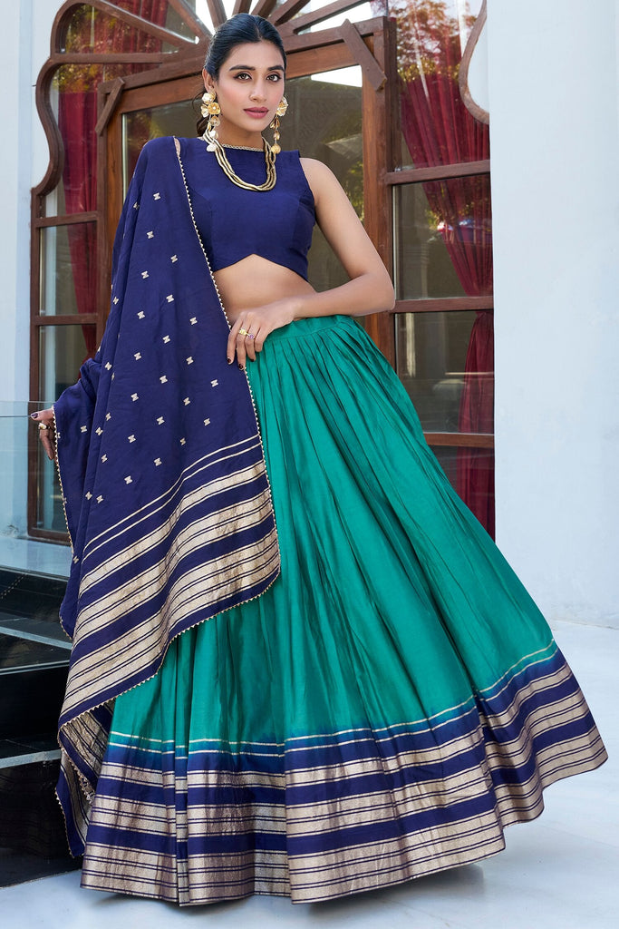 Stunning Teal Green Zari Weaving Chanderi Event Wear Lehenga Choli