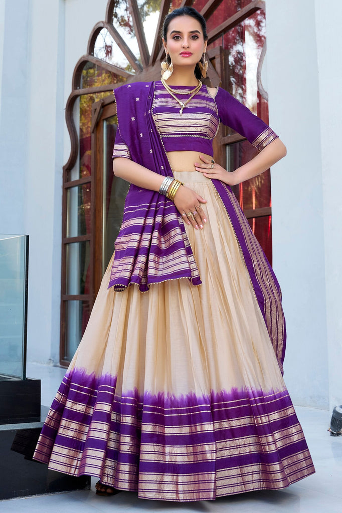 Beautiful Off-White Zari Weaving Chanderi Traditional Lehenga Choli