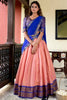 Astonishing Peach Zari Weaving Silk Event Wear Lehenga Choli