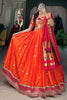 Outstanding Orange Jacquard Silk Zari Weaving Traditional Lehenga Choli