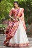 Outstanding White Zari Weaving Jacquard Silk Lehenga Choli