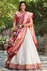 Outstanding White Zari Weaving Jacquard Silk Lehenga Choli
