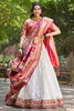 Outstanding White Zari Weaving Jacquard Silk Lehenga Choli