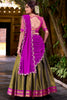 Wonderful Olive Green Weaving Kanchipuram Silk Onam Wear Half Saree Lehenga