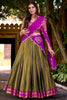 Wonderful Olive Green Weaving Kanchipuram Silk Onam Wear Half Saree Lehenga