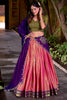 Beautiful Peach Zari Weaving Silk Festival Wear Half Saree Lehenga Choli