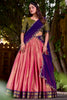 Beautiful Peach Zari Weaving Silk Festival Wear Half Saree Lehenga Choli