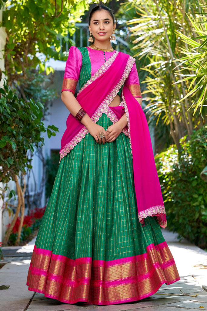 Dazzling Green Zari Weaving Art Silk Half Saree Lehenga