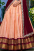 Beautiful Peach Zari Weaving Silk Onam Special Half Saree Lehenga