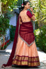 Beautiful Peach Zari Weaving Silk Onam Special Half Saree Lehenga