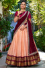Beautiful Peach Zari Weaving Silk Onam Special Half Saree Lehenga