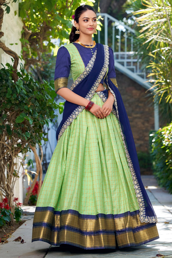 Cherished Pista Green Zari Weaving Art Silk Half Saree Lehenga