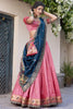 Magnificent Light Pink Zari Weaving Silk Lehenga Choli With Dupatta