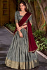 Spectacular Grey Zari Weaving Silk Onam Special Half Saree Lehenga