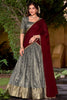 Spectacular Grey Zari Weaving Silk Onam Special Half Saree Lehenga