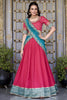 Adorable Blush Pink Zari Weaving Border Vichitra Silk Half Saree Lehenga