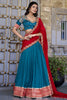 Alluring Teal Blue Border Work Vichitra Silk Half Saree Lehenga