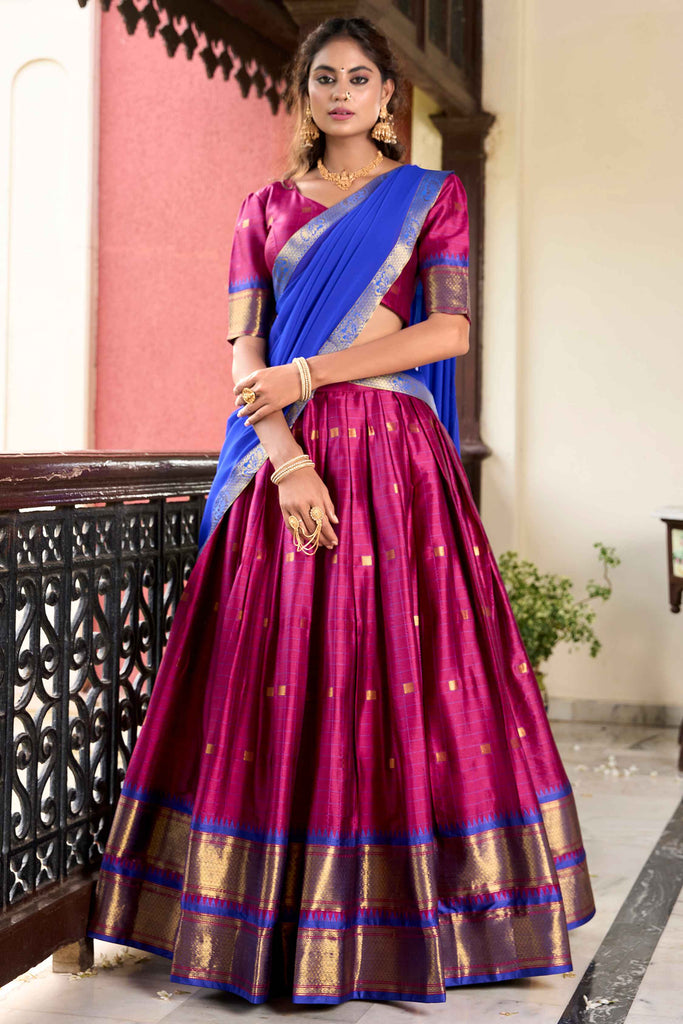 Glamorous Magenta Color Zari Weaving Silk Festival Wear Lehenga Choli