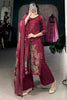 Captivating Maroon Floral Printed Silk Office Wear Palazzo Suit