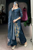 Beautiful Navy Blue Floral Printed Silk Event Wear Palazzo Suit