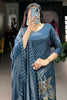 Beautiful Navy Blue Floral Printed Silk Event Wear Palazzo Suit