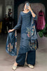 Beautiful Navy Blue Floral Printed Silk Event Wear Palazzo Suit