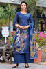 Winsome Navy Blue Floral Printed Silk Festival Wear Palazzo Suit