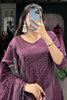 Stunning Wine Floral Printed Silk Palazzo Suit With Dupatta