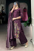 Stunning Wine Floral Printed Silk Palazzo Suit With Dupatta