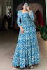 Gorgeous Blue Printed Georgette Event Wear Long Gown