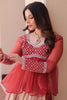 Elegant Red Floral Printed Organza Designer Lehenga With Peplum Top
