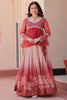 Elegant Red Floral Printed Organza Designer Lehenga With Peplum Top