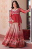 Elegant Red Floral Printed Organza Designer Lehenga With Peplum Top