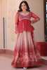 Elegant Red Floral Printed Organza Designer Lehenga With Peplum Top