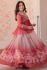 Elegant Red Floral Printed Organza Designer Lehenga With Peplum Top