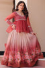Elegant Red Floral Printed Organza Designer Lehenga With Peplum Top