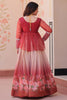 Elegant Red Floral Printed Organza Designer Lehenga With Peplum Top
