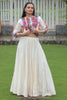 Wonderful Off White Silk Navratri Wear Lehenga Choli With Koti